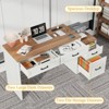 61"W Farmhouse Computer Desk with Drawers, Home Office Desks with Printer Stand, Unique White - 3 of 4