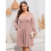 Coolmee Women's Plus Size Mini Dress Long Sleeve Wrap V Neck A Line Short Dress with Pockets - 3 of 4