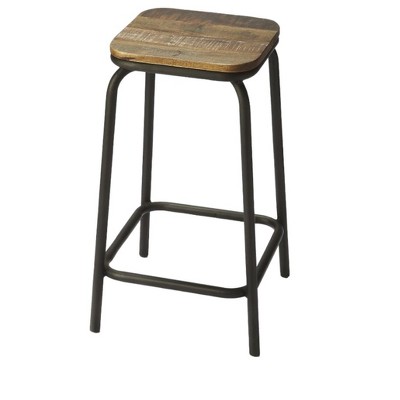 HomeRoots 25" Brown And Black Iron Backless Counter Height Bar Chair