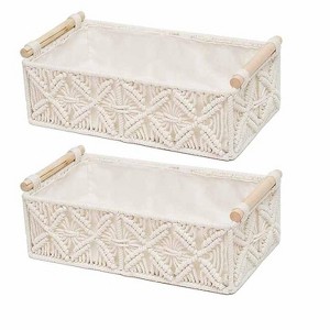 Aoibox Macrame Storage Basket Set of 2 Boho Woven Decorative Bins for Organizing Countertop Toilet Paper Tank Top Home Decor Bedroom Nursery - 1 of 4