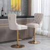 HDZNVF Set of 2 Thick Golden Swivel Velvet Barstools Adjusatble Seat Height from 27-35 Inch, Beige - 3 of 4