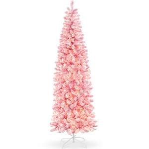 Best Choice Products Pink Pre-Lit Artificial Snow Flocked Pencil Christmas Tree Holiday Decoration - 1 of 4