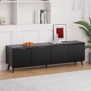 Sevobal Decorative Storage Cabinets TV Stand, Mid-Century Modern Four Door Cabinet Storage for Living Room Bedroom, Black 59.1*13.8*17.7 - 1 of 4
