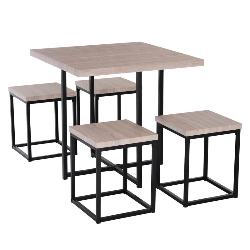 HOMCOM 5 Piece Dining Table Set, Square Kitchen Table Set With Stools for Small Space, Breakfast Nook, 4 of 9