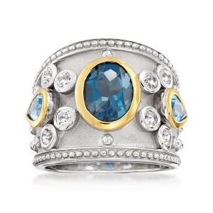 Ross-Simons 3.70 ct. t.w. Blue and White Topaz Ring in Sterling Silver With 14kt Yellow Gold - 1 of 4