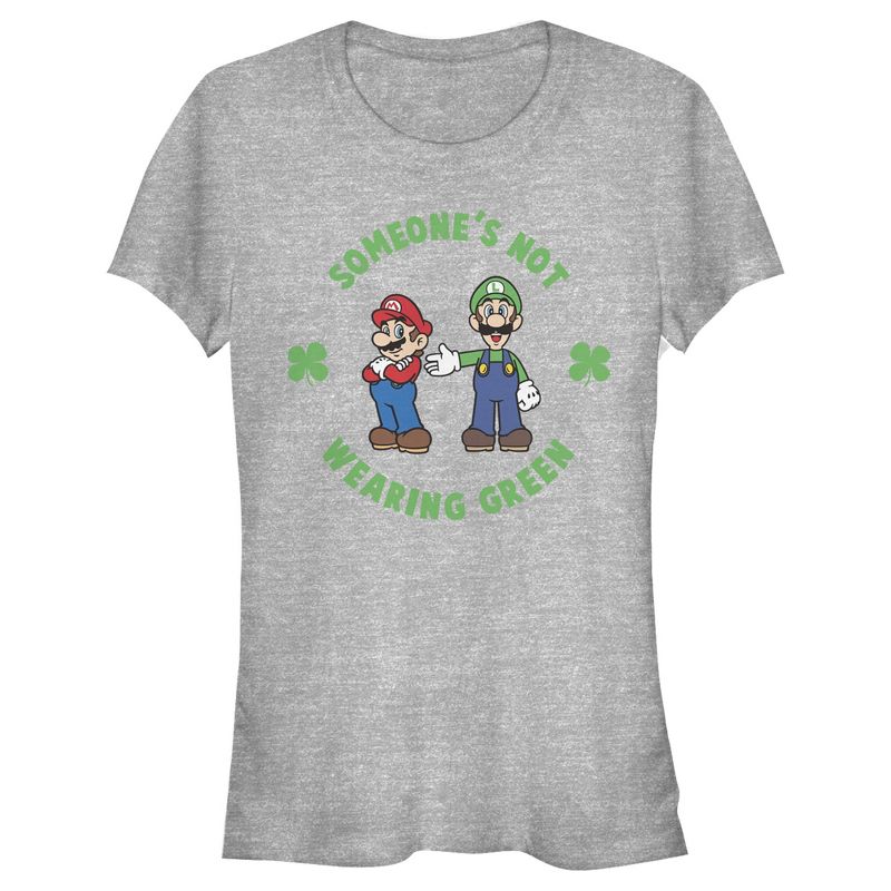 Juniors Womens Nintendo Super Mario and Luigi St. Patrick's Not Wearing T-Shirt, 1 of 4