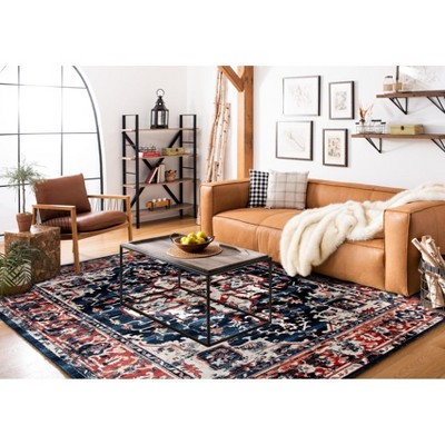 Charleston Navy and Red Synthetic 8' x 10' Area Rug
