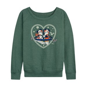 Women's - Disney - Ski Lift Heart Lightweight French Terry Wide Neck Long Sleeve Shirt - 1 of 4