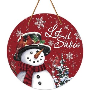 Lomsoe Winter Wooden Door Sign Snowman Snowflake Hanging Plaque Christmas Red Round Door Hanger For Xmas Winter Indoor Outdoor Porch Wall Decor, 8 In - 1 of 1