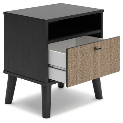 Charlang Beige and Black Cane 1-Drawer Nightstand
