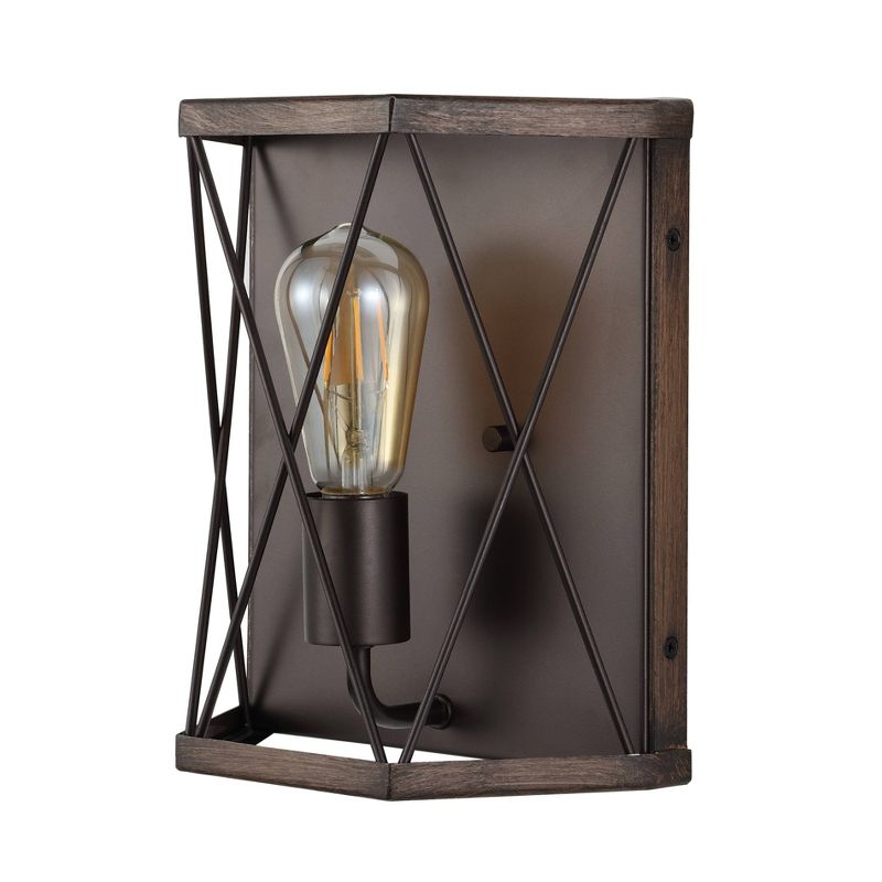 8.25&#34; 1-Light Liam Rustic Farmhouse Iron LED Sconce Wood Finished/Oil Rubbed Bronze - JONATHAN Y, 6 of 10