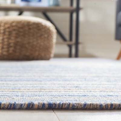 Handmade Blue and Yellow Synthetic Flat Woven Area Rug, 5' x 8'
