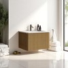24" Floating Bathroom Vanity with Striped Natural Oak Texture, Wall-Mounted Cabinet, Integrated White Ceramic Sink - 2 of 4