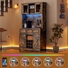 72" Modern Farmhouse Coffee Bar Cabinet with LED Lights & Power Outlets – Kitchen Buffet with Sliding Barn Doors - 4 of 4
