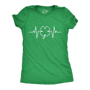 Womens Saint Patrick's Heart Beat Tshirt Funny Pulse Monitor Line Clover St. Paddy's Day Parade Novelty Tee For Ladies - Crazy Dog Women's T Shirt - 1 of 4