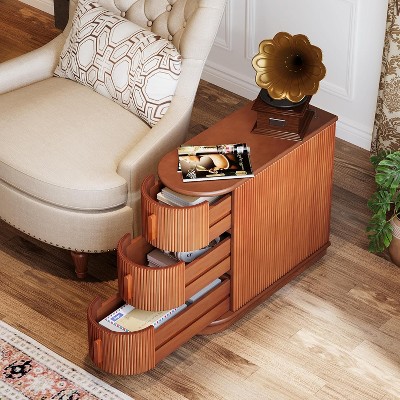 Walnut 3-Drawer Solid Wood Slim End Table