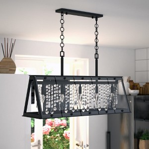 VAXCEL Tremont 5L Crystal Black Urban Loft Linear Chandelier Island Pendant Light Fixture - 1 of 4