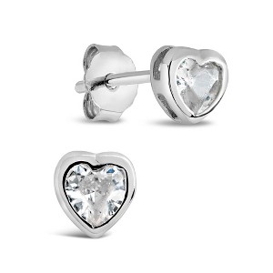 SHINE by Sterling Forever Sterling Silver Bezel Set CZ Heart Studs - 1 of 3