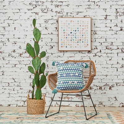 22'' Blue and White Cotton Zigzag Throw Pillow with Tassels