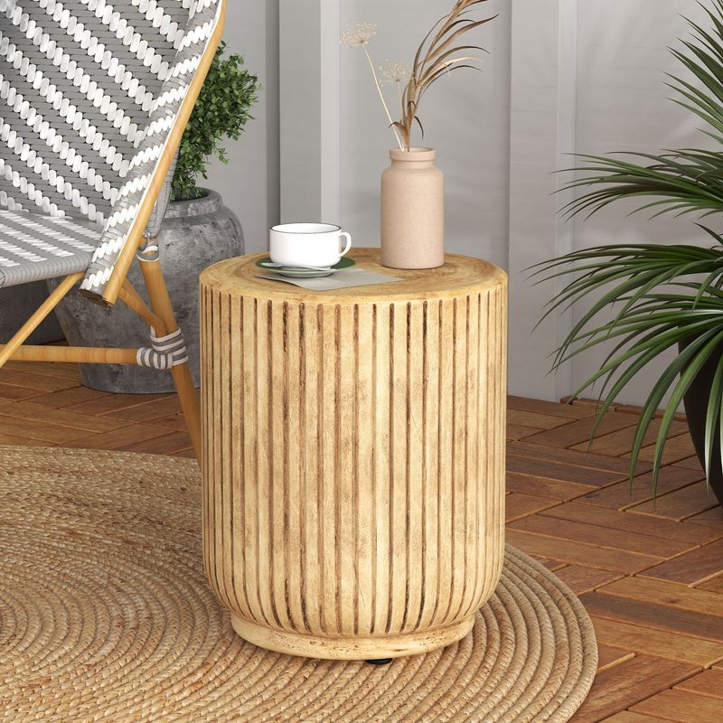 Costway 17'' Concrete Accent Side Table Tree Stump Wood-like End Table Plant Stand Stool, 2 of 11