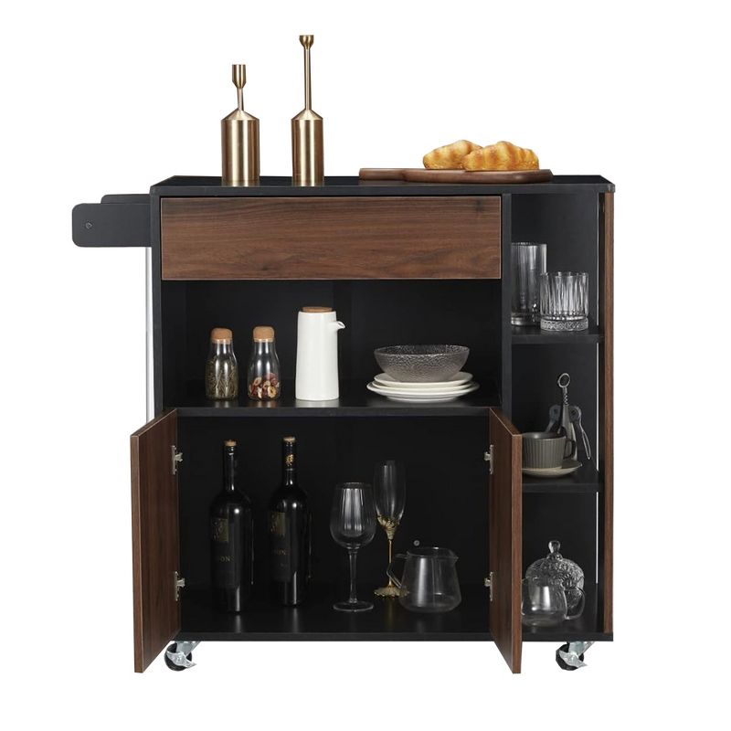 JOMEED Kitchen Countertop Island Cabinet Rolling Cart with Storage Drawers and Towel Rack, for Home, Dining Room, and Living Room, Black/Brown, 1 of 7