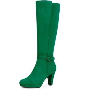 BLISSFUL STEP Low Platform Chunky Heels Buckle Knee High Boots for Women - 1 of 4