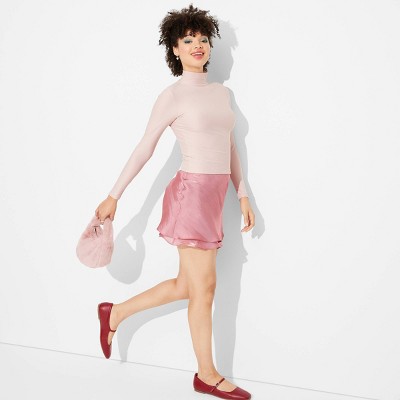Women's Long Sleeve Mock Turtleneck Shirt - Wild Fable™ Light Pink XXS