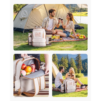 VEVOR Picnic Backpack, Beach Picnic Backpack Bag for 4 Person with Insulated Cooler Compartment, Detachable Bottle/Wine Holder, Beige — фото 3