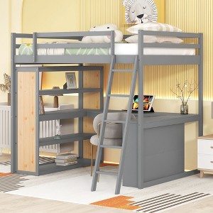 PAGED Simple Metal Loft Bed Bunk Bed with Desk, Twin Size Bed Frame with Storage Shelves, Ladder and Guardrail for Kids, Teens, Adults - 1 of 4