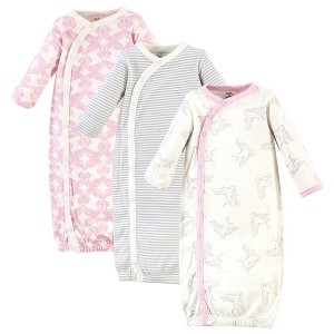 Touched by Nature Baby Girl Organic Cotton Side-Closure Snap Long-Sleeve Gowns 3pk, Bird, Preemie - 1 of 4