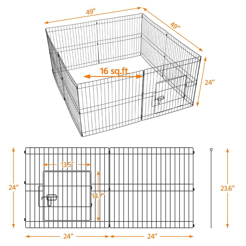 Yaheetech 24"H 8-Panel Metal Dog Playpen for Puppy, 4 of 9