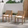 Set of 2 Outdoor Dining Chairs with Acacia Wood and Wicker, Patio Arm Chairs with Cushion for Garden, Weather-Resistant Outdoor Dining Chair-Koiai - 2 of 4