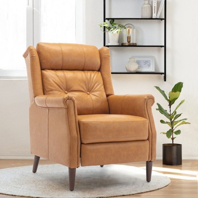 COLAMY Mid-Century Faux Leather Recliner Armchair – Tufted Pushback Lounge Chair for Living Room, Bedroom, or Reading Nook