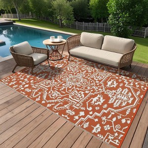 Waterproof Indoor Outdoor Rug 9x12 Large Reversible Plastic Straw Patio Rug, UV-Resistant Vintage Medallion Carpet, Easy-Cleaning RV Mat for Deck - 1 of 4