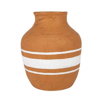 Multi White Stripe Terracotta Vase - Foreside Home & Garden