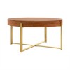 Okak Round Coffee Table with Wood Top and Black/Gold Cross Metal Legs Retro Accent for Living Room - 4 of 4