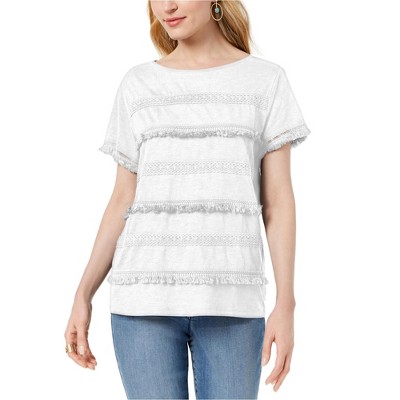 Style & Co. Womens Fringed Trim Basic T-Shirt