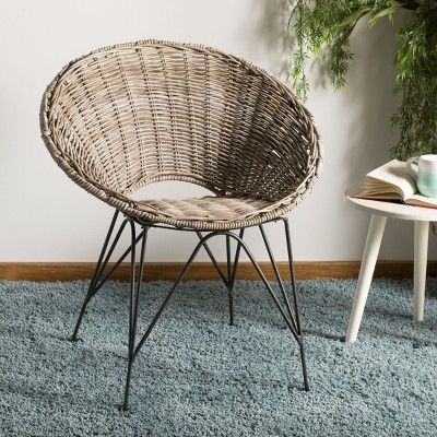 Grey Wash & Dark Steel Geometric Rattan Accent Chair