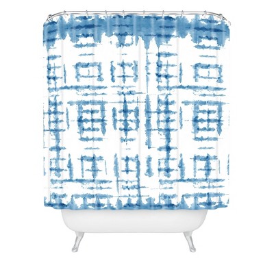 Ninola Design Shibori Checks Striped Shower Curtain Blue - Deny Designs