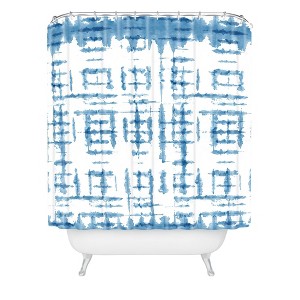 Deny Designs Ninola Design Shibori Checks Striped Shower Curtain Blue : Microfiber, Machine Washable, Non-Slip Backing - 1 of 4