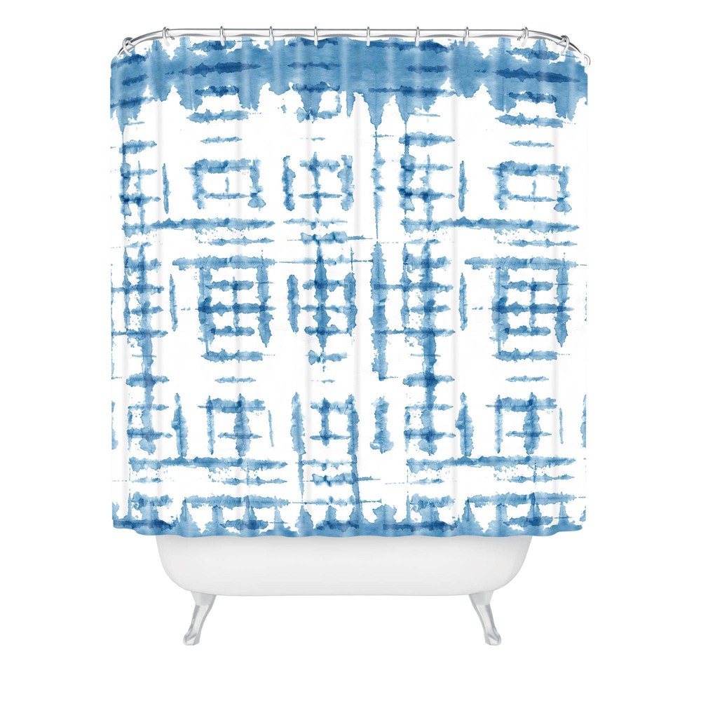 Photos - Shower Curtain Deny Designs Ninola Design Shibori Checks Striped  Blue : Microfiber, Machine Washable, Non-Slip Backing