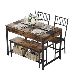 4-Person Farmhouse Dining Set - Space-Saving Table with 2 Chairs & Bench, Storage Rack & Drawers, Breakfast Nook Kitchen Table - 1 of 4