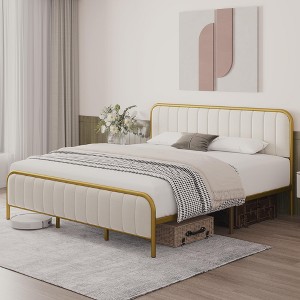 Whizmax King/Queen/Full Size Upholstered Velvet Metal Bed Frame with Tufted Headboard, Modern Platform Bed Frame No Box Spring Needed, Easy Assembly - 1 of 4