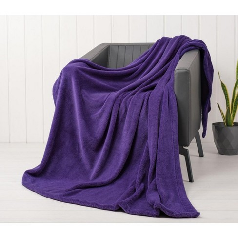 Bare Home Fleece Microplush Throw Blanket - Eggplant
