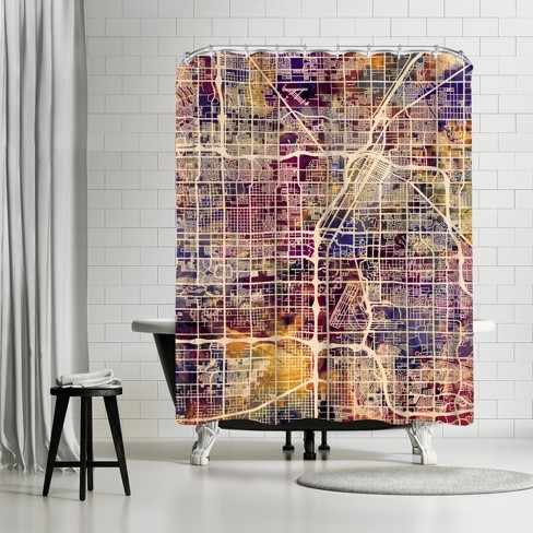 Americanflat 71 x 74 Shower Curtain, Las Vegas City Street Map New 2 by  Michael Tompsett - Art Pause