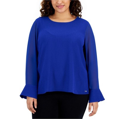 Calvin Klein Womens Scoop Neck Chiffon Pullover Blouse
