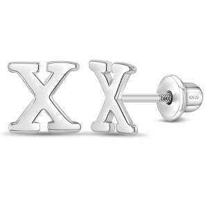 Girls' Polished Initial Letter Initial Screw Back Sterling Silver Earrings - In Season Jewelry - 1 of 4
