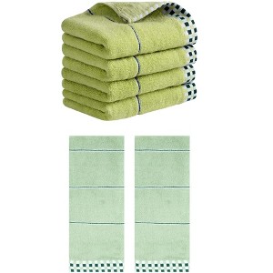 REGALWOVEN Striped Checked Print Absorbent Soft Decorative Hand Towel 14" x 30" - 1 of 4