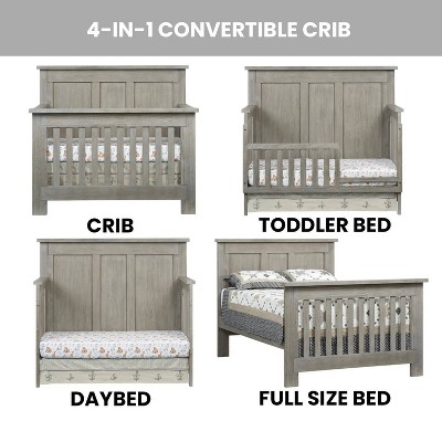 Oak Gray 4-in-1 Convertible Crib with Rustic Wainscoting