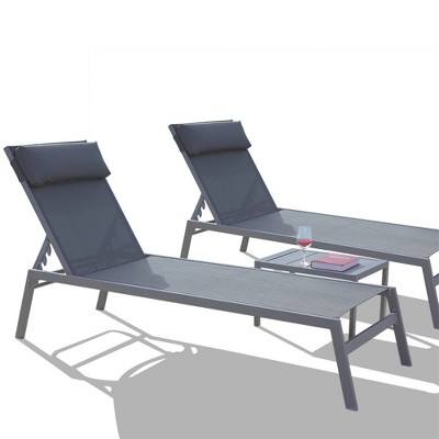 Maggift Patio Chaise Lounges Outdoor Lounger Sunbathe Chair with Arms, with Table, for Patio, Garden, Beach，Portable，Gray，64.6"*24"*36"